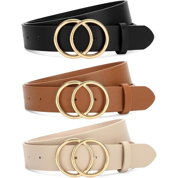 Women Waist Belts Faux Leather 3 Pack with Double O-Ring Buckle for Jeans - Picture 1 of 5